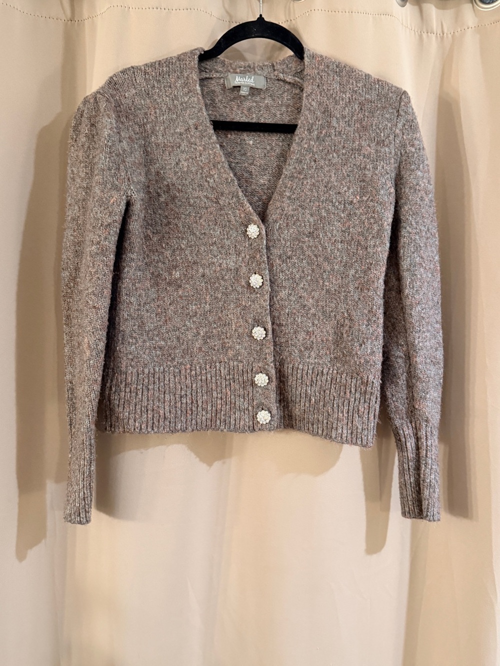 Marled V-Neck Cardigan Sweater - Taupe